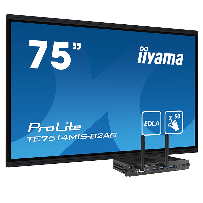 Інтерактивна панель Iiyama ProLite 75" (TE7514MIS-B2AG), комп. модуль (i5 12Gen/8GB/256GB), мобільний стенд